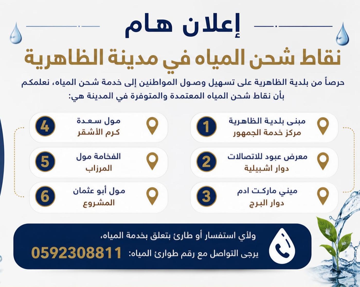 نقاط شحن المياه المعتمدة في مدينة الظاهرية